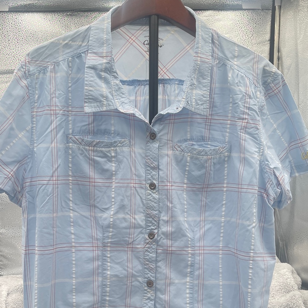 Light Blue Plaid woman’s Shirt Cabela’s 2XL used like new